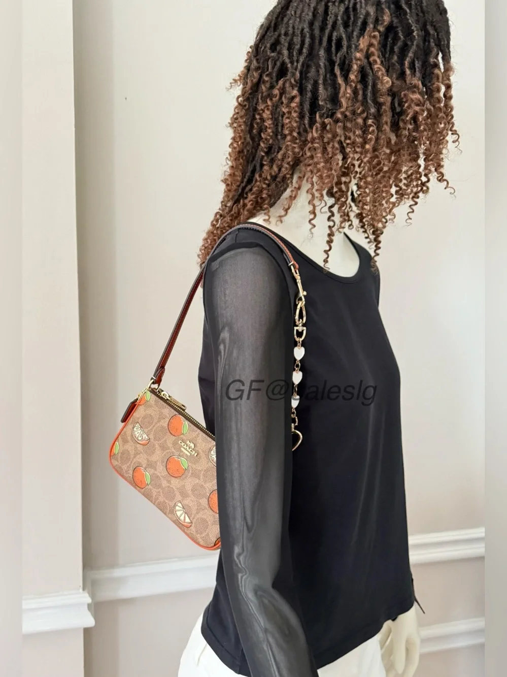 NWT Coach Nolita 19 Orange Print Wristlet Small Bag Gold/Tan CAL27 + Extender